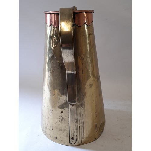 68 - Tall Brass Copper Jug with Copper detail to top, 28cm high