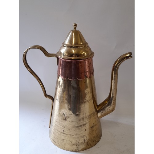 69 - Tall Brass Lidded Jug with Copper detail to top, 33cm high