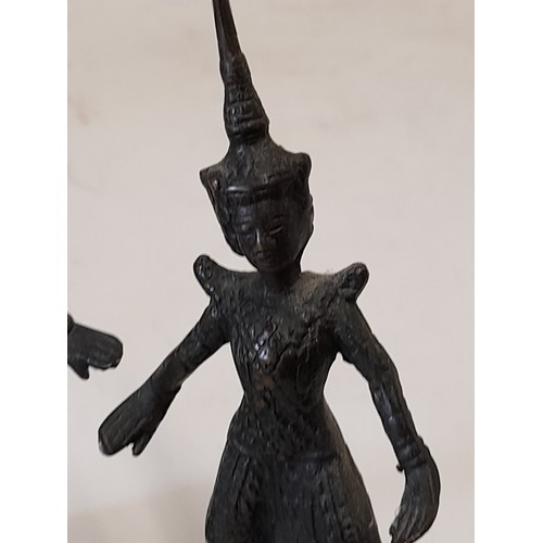 77 - 2 x Vintage Bronze Thai Temple Dancers, 13cm high