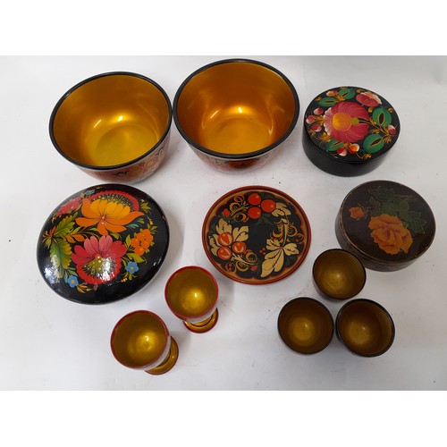 93 - Russian Khohloma Bowls, egg cups etc (11)