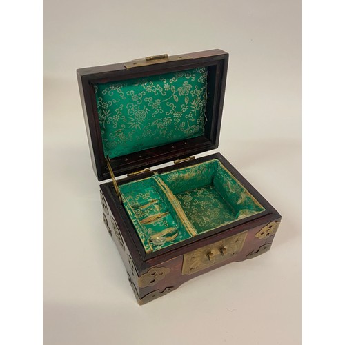 175 - Decorated Chinese Brass Bound Jewellery / Trinket Box 13.5cm x 10cm x 8cm