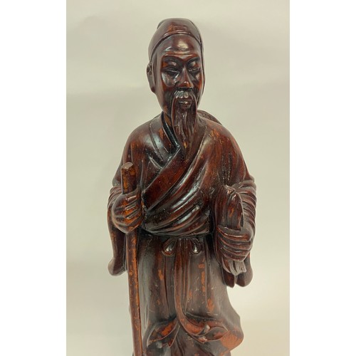 176 - Vintage Chinese Style Carved Wooden Statue of an Old Man 32cm Height