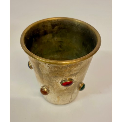 178 - Vintage Jewelled Brass / Silver Plate Votive 10cm Height