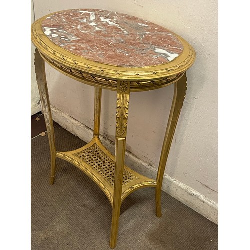 155 - French Gilt Wood Oval Table. Repair To Marble. 61 x 46 x 76 cms