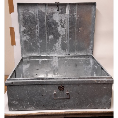 257 - Large Galvanised metal Trunk with handles to side and front, 76cm x 56cm x 30cm