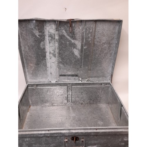 259 - Large Galvanised metal Trunk with handles to side and front, 76cm x 56cm x 30cm