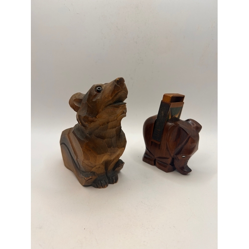 236 - Two Vintage Wood Vesta In The Form Of Animals. (2)