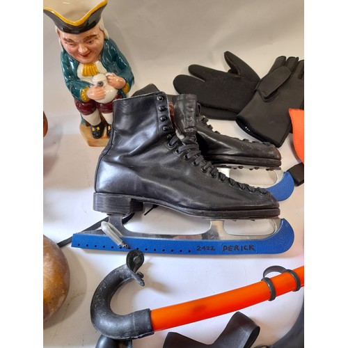 276 - Mixed Lot to Include Ice Skates, Clogs, Copper Jug, etc