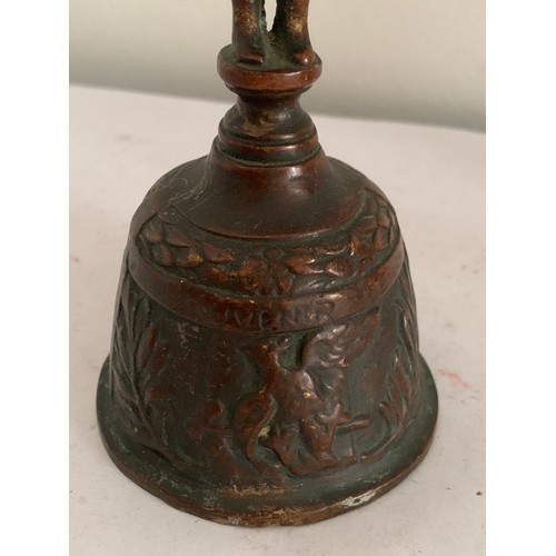 129 - Antique Bronze Table Bell Having NAPOLEON Finial With Waterloo Lion Decoration
6.5 cms diameter x 13... 