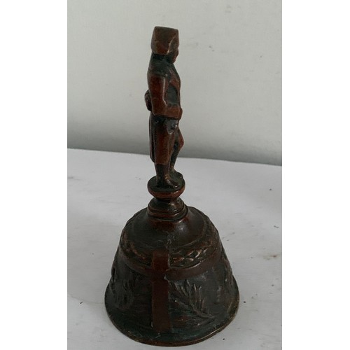 129 - Antique Bronze Table Bell Having NAPOLEON Finial With Waterloo Lion Decoration
6.5 cms diameter x 13... 