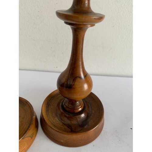 106 - Pair Of Vintage Olive Wood Candle Sticks From Jerusalem 
15 cms h