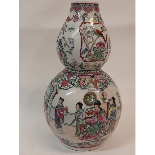 371 - Oriental Famille Rouge Double gourd Vase with mark to base, 31cm high