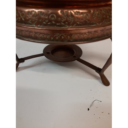 379 - Eastern style copper spirit pan with tinned interior, 18cm dia.