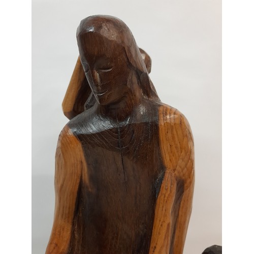 380 - Large wood carving of Mother and Children, 53cm high