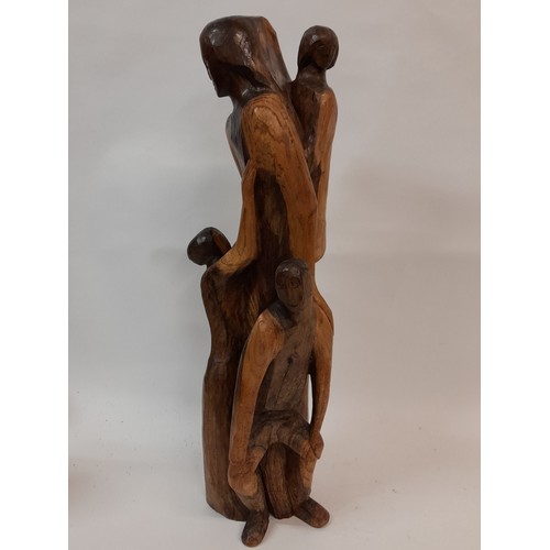 380 - Large wood carving of Mother and Children, 53cm high