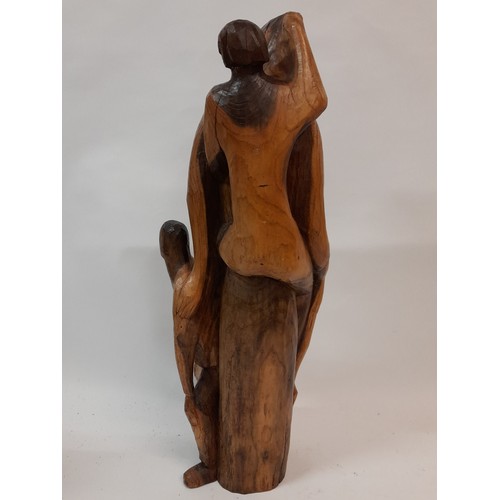 380 - Large wood carving of Mother and Children, 53cm high