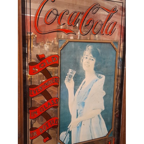 385 - Vintage Framed Coca Cola Mirror, 92cm x 41cm