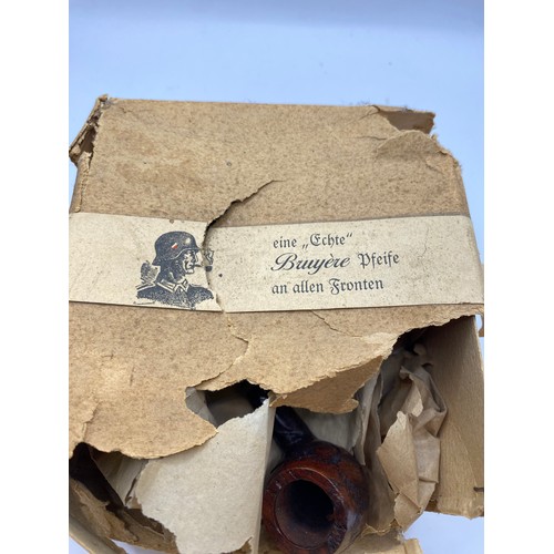 300 - Vintage WW2 German Carved Wooden Bruyere Pfeifen Pipe in Original Packaging 13cm x 13cm x 7cm