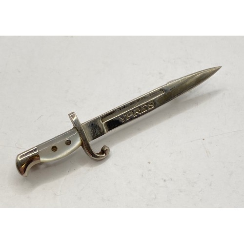 306 - Vintage WW1 YPRES Sweetheart Remembrance Brooch In The Form Of A Bayonet 5.5cm Length