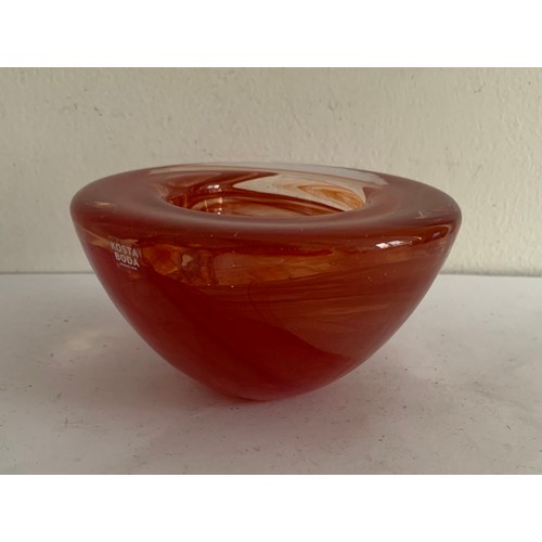 128 - Bright Red Classic Design Glass Bowl By Anna Erhner For Kosta Boda