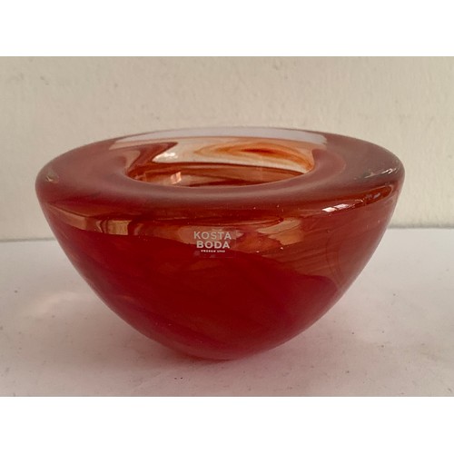 128 - Bright Red Classic Design Glass Bowl By Anna Erhner For Kosta Boda