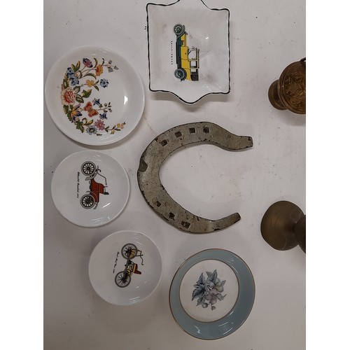 394 - Mixed Lot to include 2 brass jugs, horse shoe and pin dishes by Ainsley, Royal Worcester Staffordshi... 