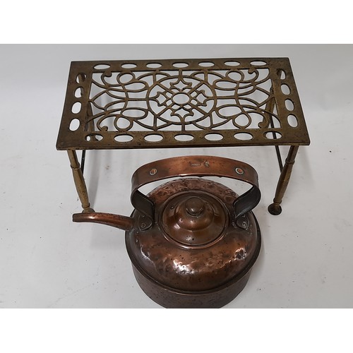 402 - Brass Trivet 33cm x 18cm x 17 and a Copper Kettle