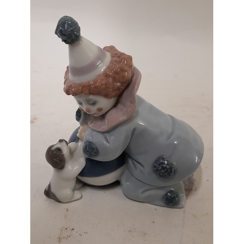 408 - 2x Lladro Clown Figures with Dogs in Original Boxes