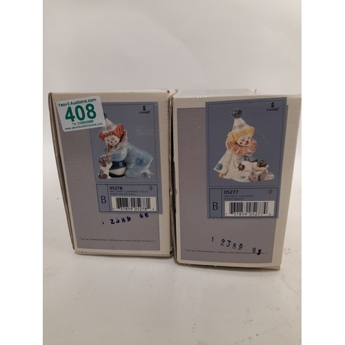 408 - 2x Lladro Clown Figures with Dogs in Original Boxes