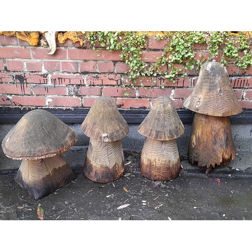 421 - 4 x Wooden Garden Display Mushrooms, Tallest 72cm