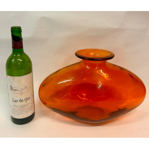 186 - Amber Studio Art Glass Vase. 23cm x 34cm.