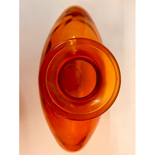 186 - Amber Studio Art Glass Vase. 23cm x 34cm.