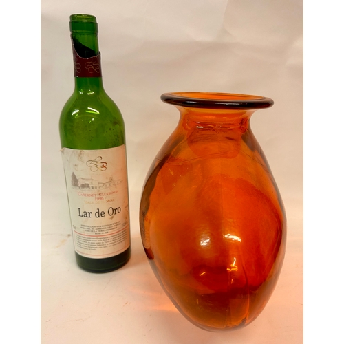 186 - Amber Studio Art Glass Vase. 23cm x 34cm.