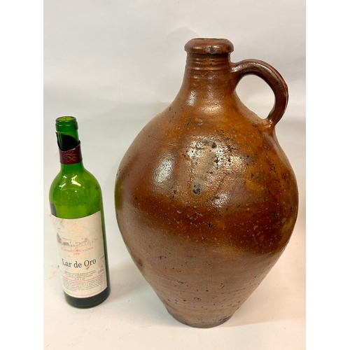 189 - Vintage Glazed Stone Jug With Single Handle. 40cm x 25cm.