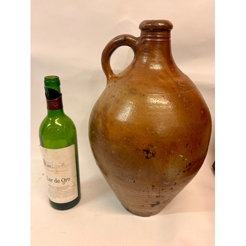 189 - Vintage Glazed Stone Jug With Single Handle. 40cm x 25cm.