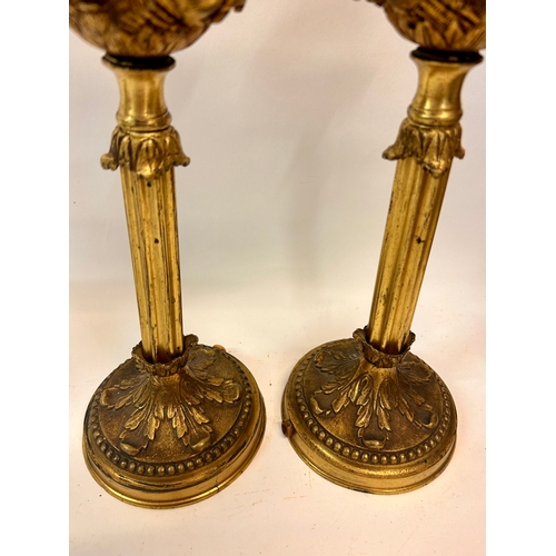 194 - Pair of Classical Vintage Brass Guilded Candle Stick Holders With Lion Faces. 37cm x 13cm.  (2)