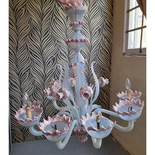 34 - Large Vintage Murano Chandelier With Removable Glass Stems And Leaves.