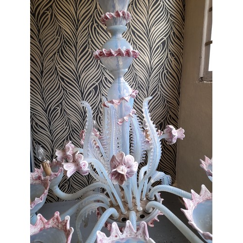 34 - Large Vintage Murano Chandelier With Removable Glass Stems And Leaves.
