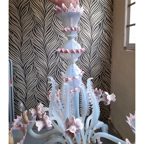 34 - Large Vintage Murano Chandelier With Removable Glass Stems And Leaves.