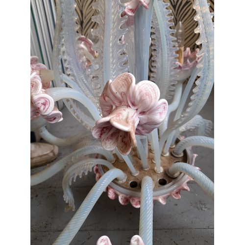 34 - Large Vintage Murano Chandelier With Removable Glass Stems And Leaves.