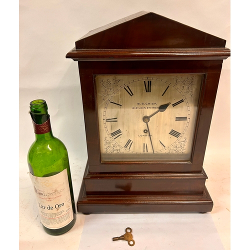 523 - Vintage W.B.Crisp London Mantle Clock with Key. 44cm x 31cm