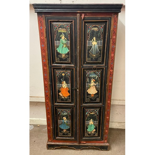35 - Hand Painted Indian Cupboard With Internal Shelves. 77 x 37 x 159 cms