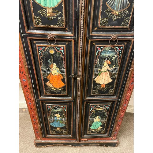 35 - Hand Painted Indian Cupboard With Internal Shelves. 77 x 37 x 159 cms