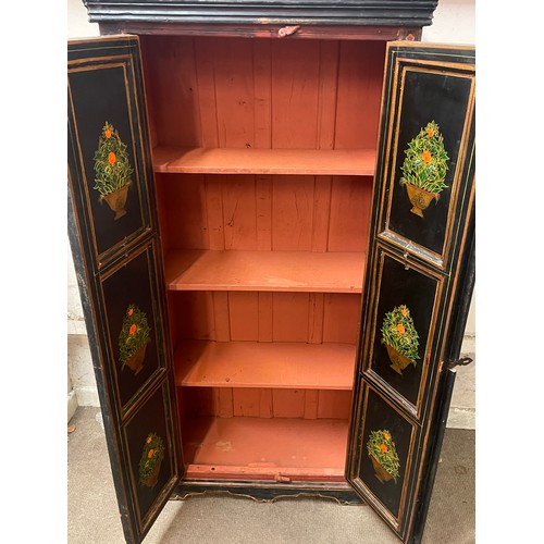 35 - Hand Painted Indian Cupboard With Internal Shelves. 77 x 37 x 159 cms