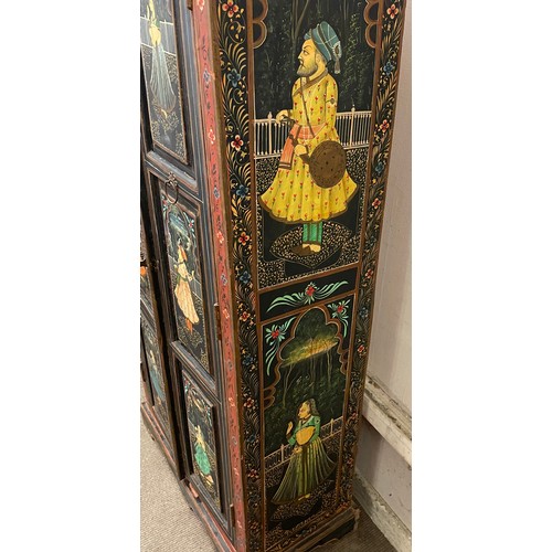 35 - Hand Painted Indian Cupboard With Internal Shelves. 77 x 37 x 159 cms