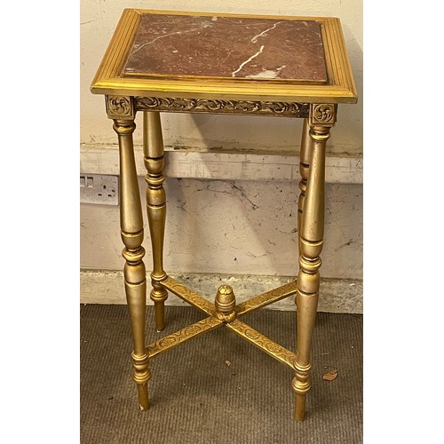 36 - French Gilt Wood Marble Top Side Table. 41 x 35 x 79 cms