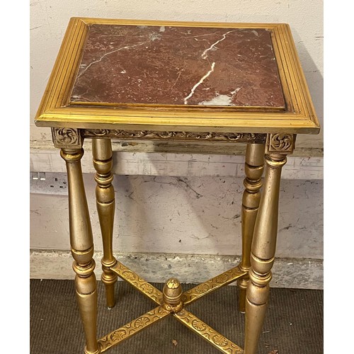 36 - French Gilt Wood Marble Top Side Table. 41 x 35 x 79 cms