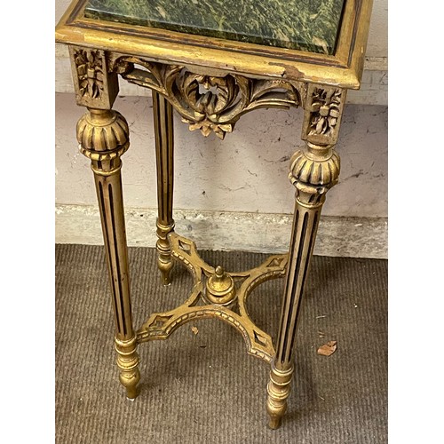 37 - French Marble Top Gilt Wood Table. 30 x31 x 73 cms