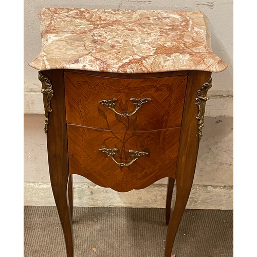 38 - French Louis XV Style Marble Top Two Drawer Chest. 43 x 31 x 73 cms