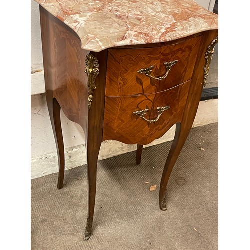 38 - French Louis XV Style Marble Top Two Drawer Chest. 43 x 31 x 73 cms